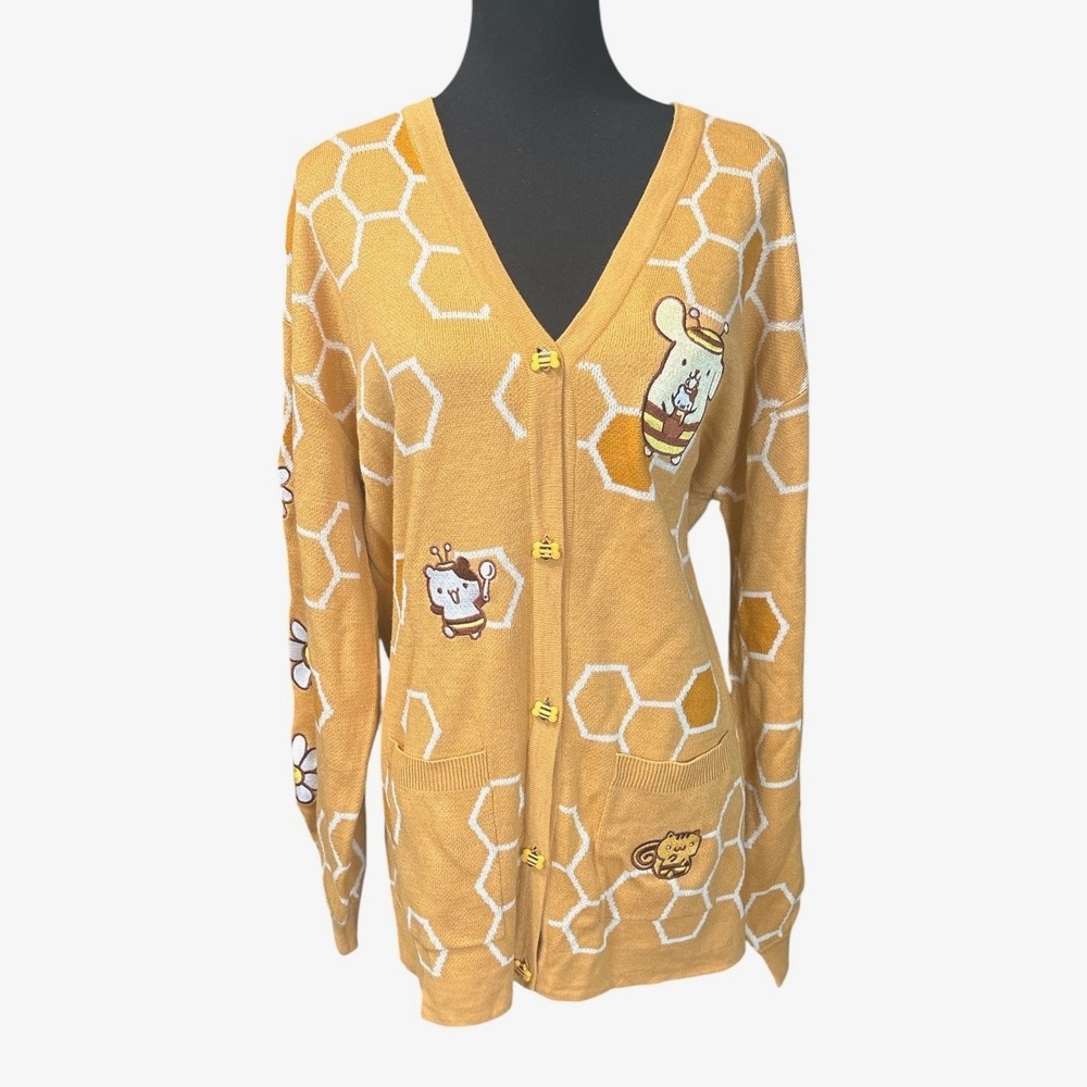 Pompompurin by Sanrio Honeycomb Cardigan With Bee Buttons, Large, Honeybee
